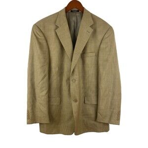 Andrew Fezza Blazer Mens 44R Tan 100% Wool Check Sport Coat Jacket VTG Old Money